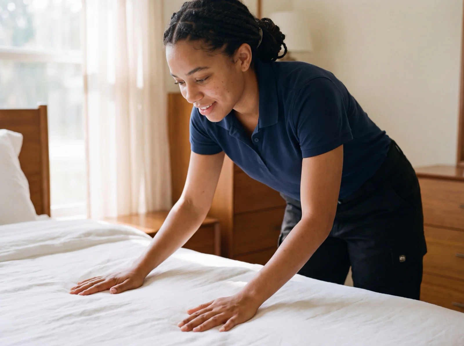 A Z&R cleaner on a regular visit wiping a kitchen counter in an Orlando home